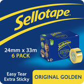 Sellotape Original Easy Tear Extra Sticky Golden Tape 24mm x 33m (Pack 6) - 2974430